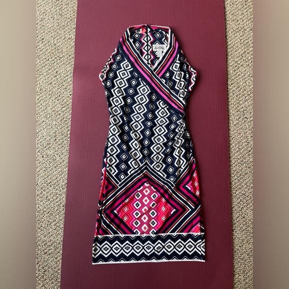 Joseph Ribkoff Women's Dress Geometric Striped Stretch Faux Wrap Sleeveless Sz 8 - Picture 1 of 12